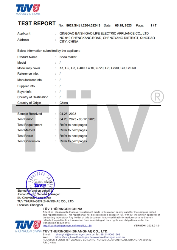 US FDA food grade certification for soda maker pet bottles USA
