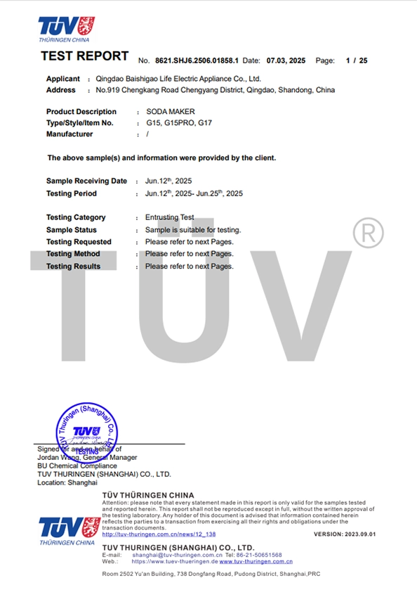 TUV certified safety testing for carbonation machine Germany